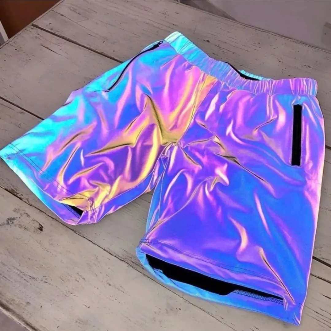 Custom holographic reflective shorts made by Ravix Pro Industry clothing manufacturer in Sialkot, Pakistan
