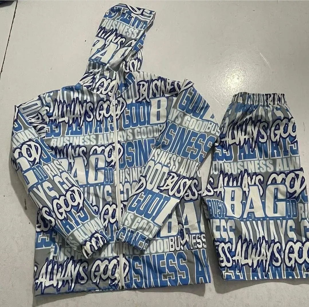 Custom all-over printed hoodie and pants set made by Ravix Pro Industry clothing manufacturer in Sialkot, Pakistan