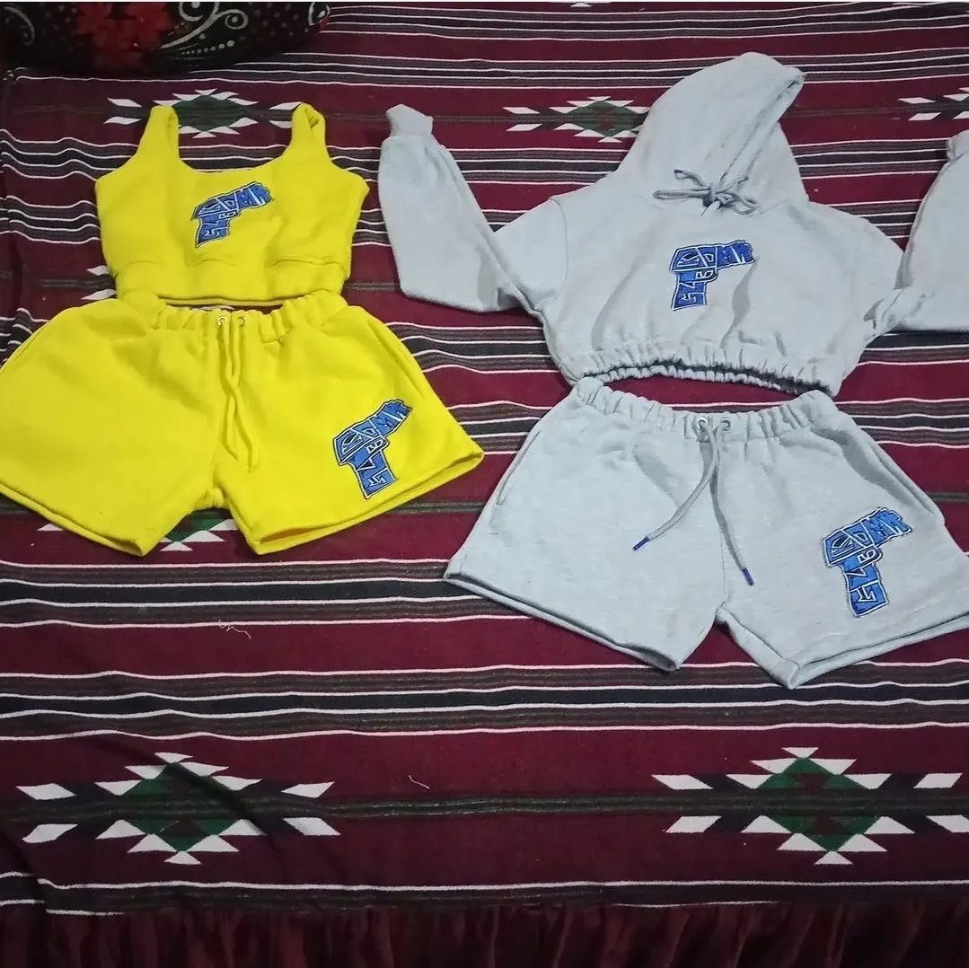 Custom women's crop top and shorts sets made by Ravix Pro Industry clothing manufacturer in Sialkot, Pakistan