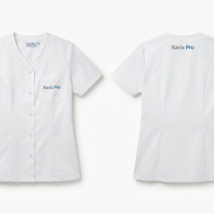 Custom White Short Sleeve Medical Tunic – custom manufactured by Ravix Pro Industry, Sialkot, Pakistan
