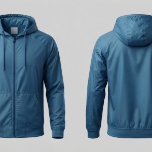 Blank Petrol Blue Windbreaker Hoodie – custom manufactured by Ravix Pro Industry, Sialkot, Pakistan