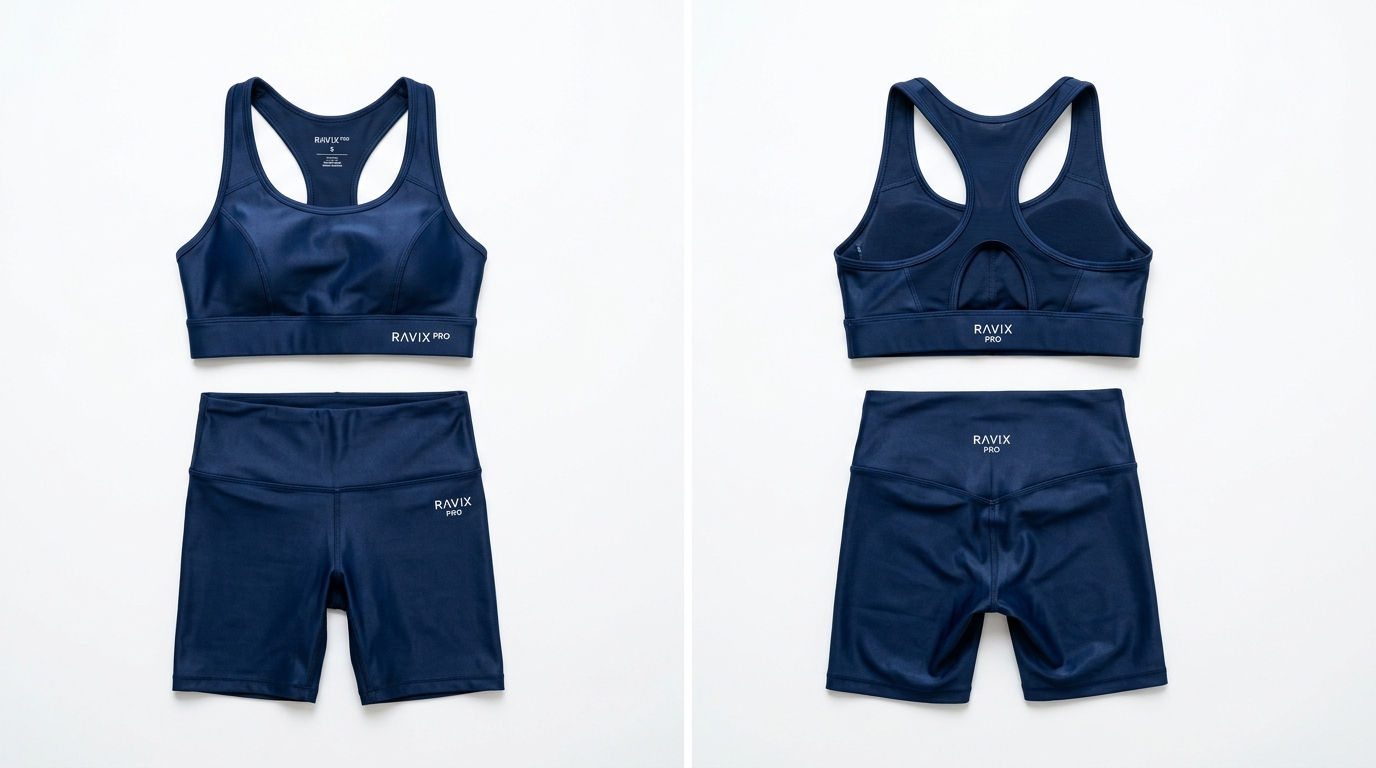 Custom Navy Sports Bra and Shorts Set Custom Navy Sports Bra and Shorts Set – custom manufactured by Ravix Pro Industry, Sialkot, Pakistan