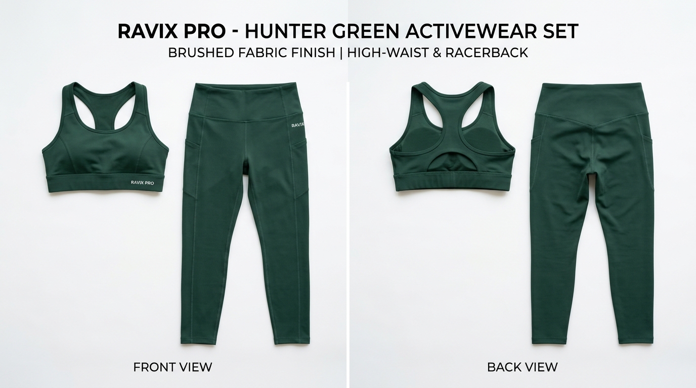 Custom Hunter Green Activewear Set Custom Hunter Green Activewear Set – custom manufactured by Ravix Pro Industry, Sialkot, Pakistan