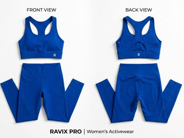Custom Royal Blue Activewear Set – custom manufactured by Ravix Pro Industry, Sialkot, Pakistan
