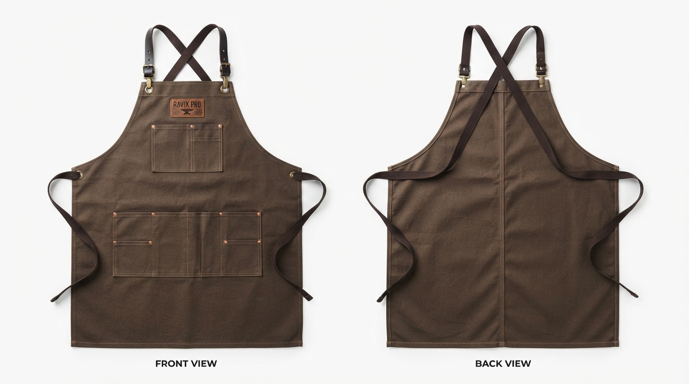 Custom Brown Canvas Work Apron Custom Brown Canvas Work Apron – custom manufactured by Ravix Pro Industry, Sialkot, Pakistan