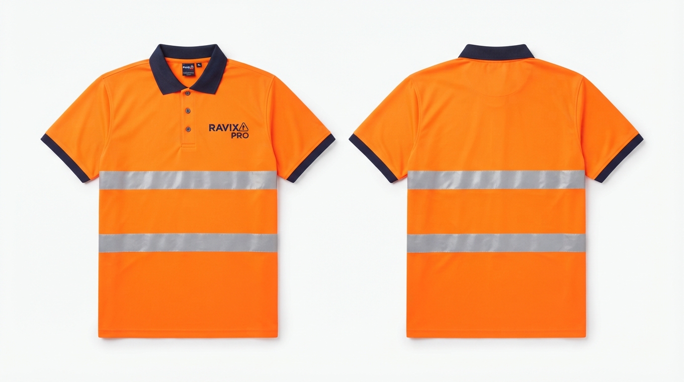 Custom Orange Hi-Vis Polo Shirt Custom Orange Hi-Vis Polo Shirt – custom manufactured by Ravix Pro Industry, Sialkot, Pakistan