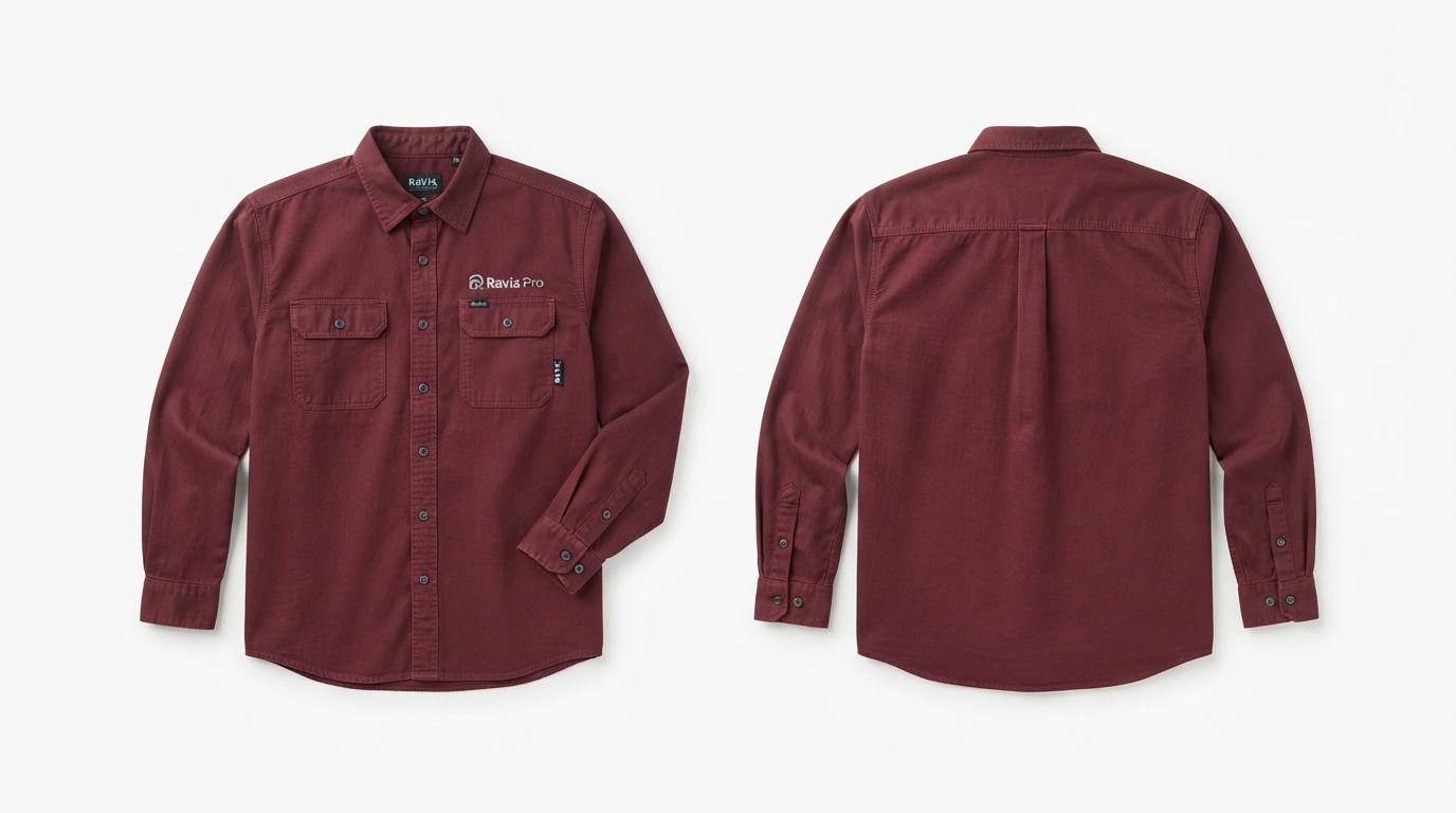 Custom Burgundy Work Shirt Custom Burgundy Work Shirt – custom manufactured by Ravix Pro Industry, Sialkot, Pakistan