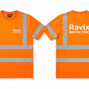 Custom Orange Hi-Vis Safety T-Shirt – custom manufactured by Ravix Pro Industry, Sialkot, Pakistan