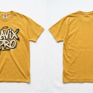 Custom Mustard Graffiti Logo Tee – custom manufactured by Ravix Pro Industry, Sialkot, Pakistan