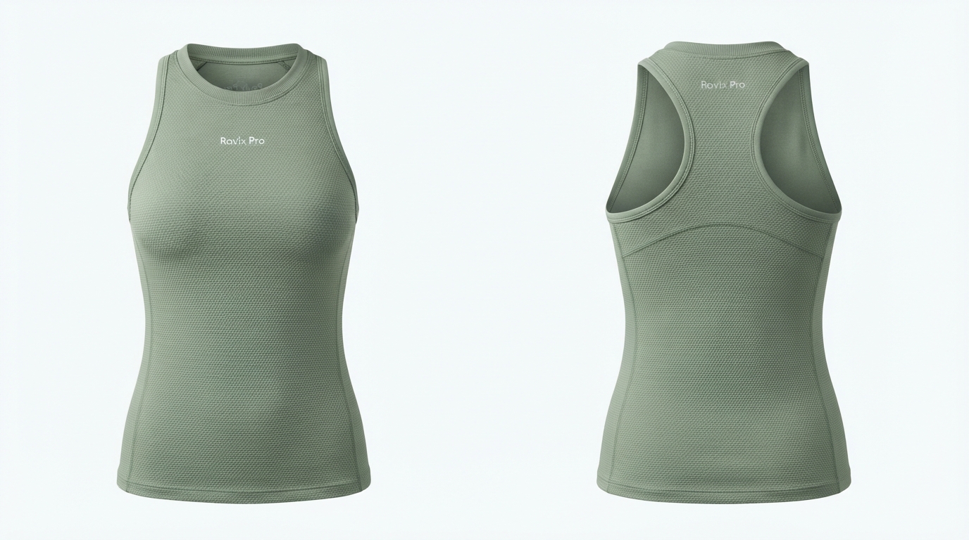 Custom Sage Green Ribbed Racerback Tank Top Custom Sage Green Ribbed Racerback Tank Top – custom manufactured by Ravix Pro Industry, Sialkot, Pakistan
