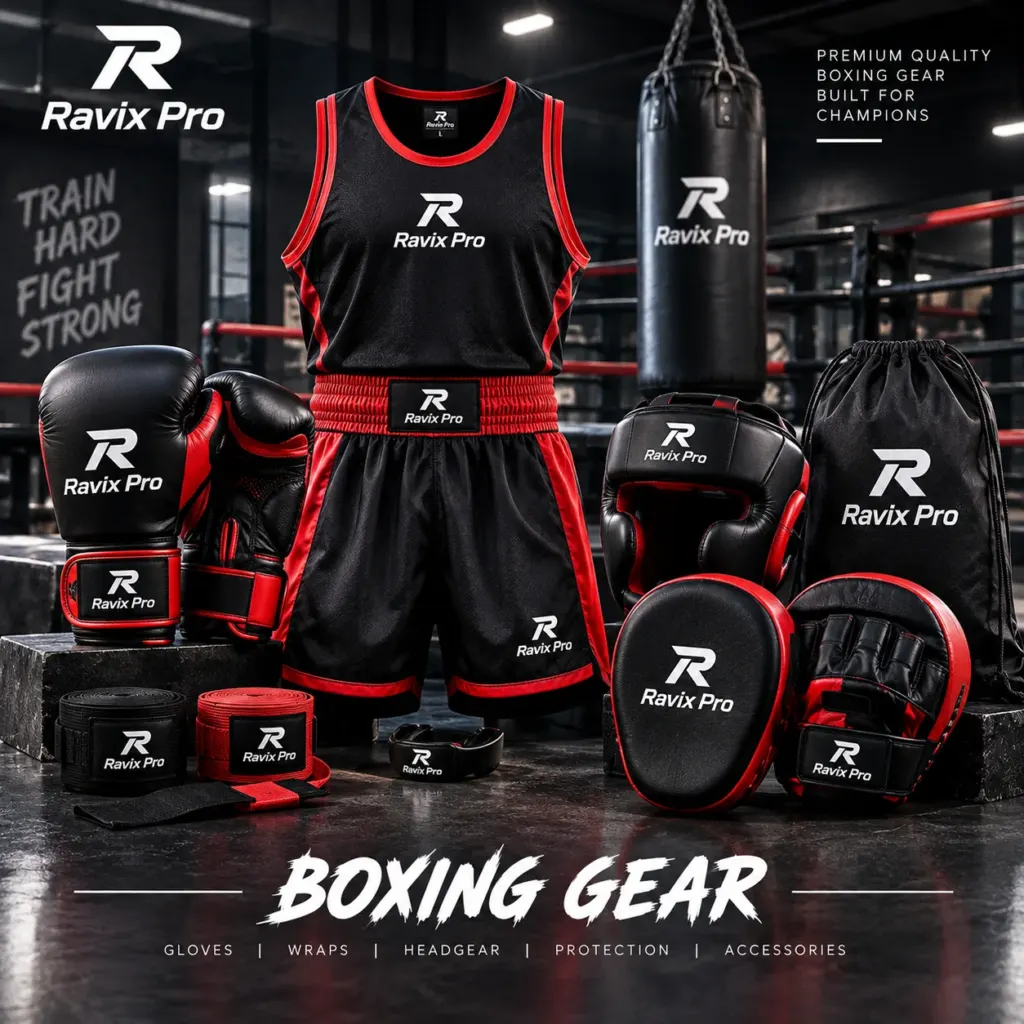 Boxing Gear Custom boxing gloves and boxing gear made by Ravix Pro Industry in Sialkot, Pakistan