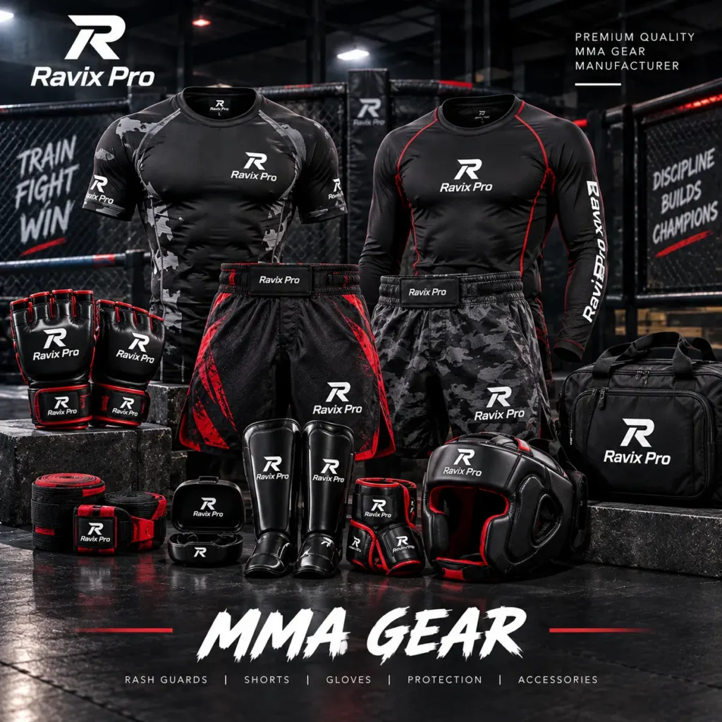 MMA Gear Custom MMA gear and fightwear made by Ravix Pro Industry in Sialkot, Pakistan